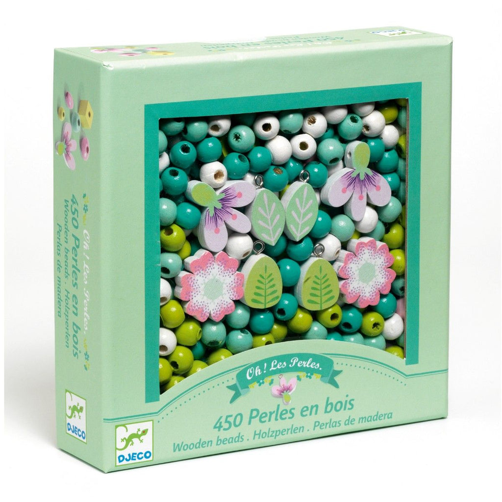 Perlesæt med træperler - Blomster