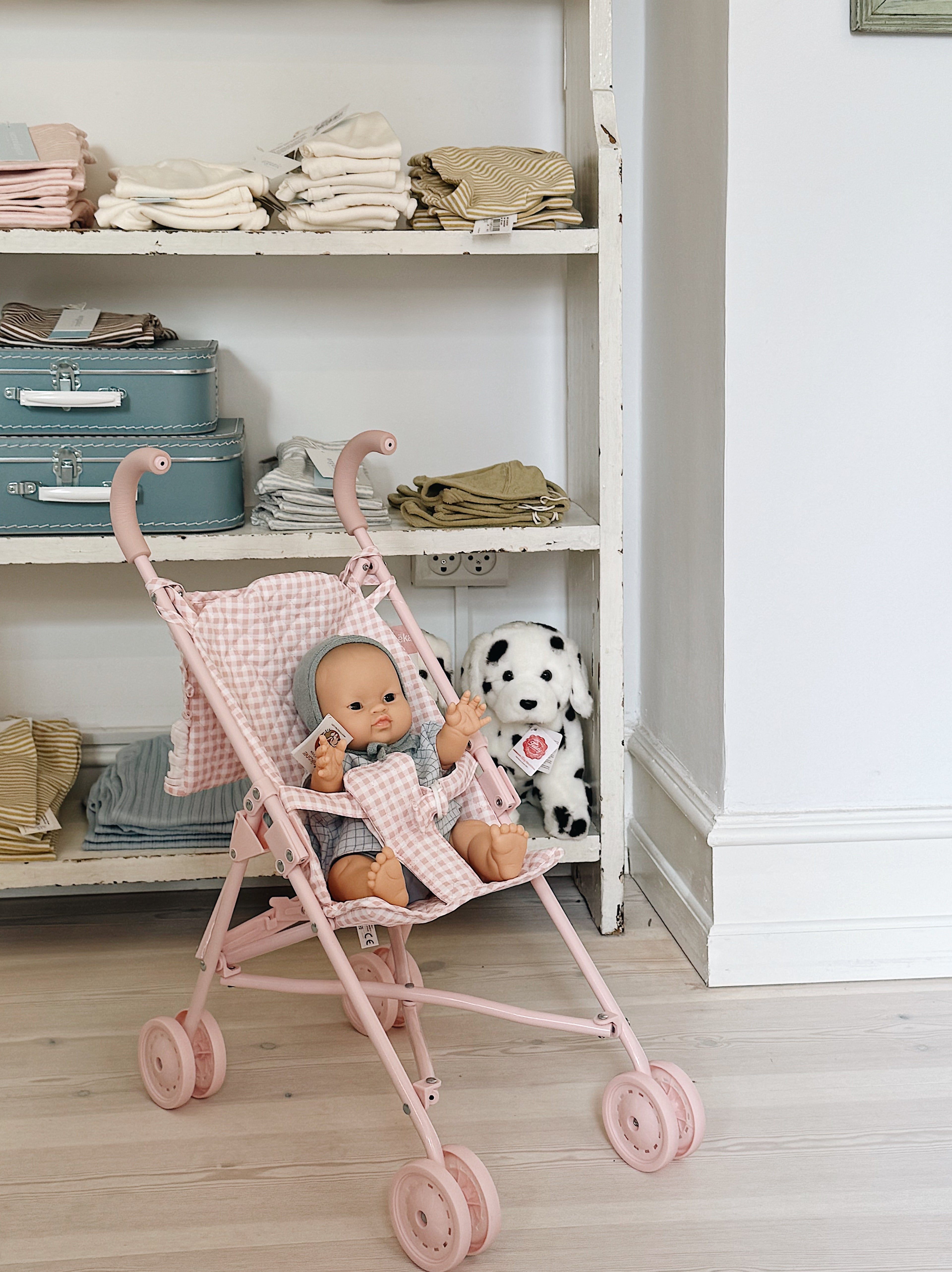 Dukkeklapvogn - Lyserød tern