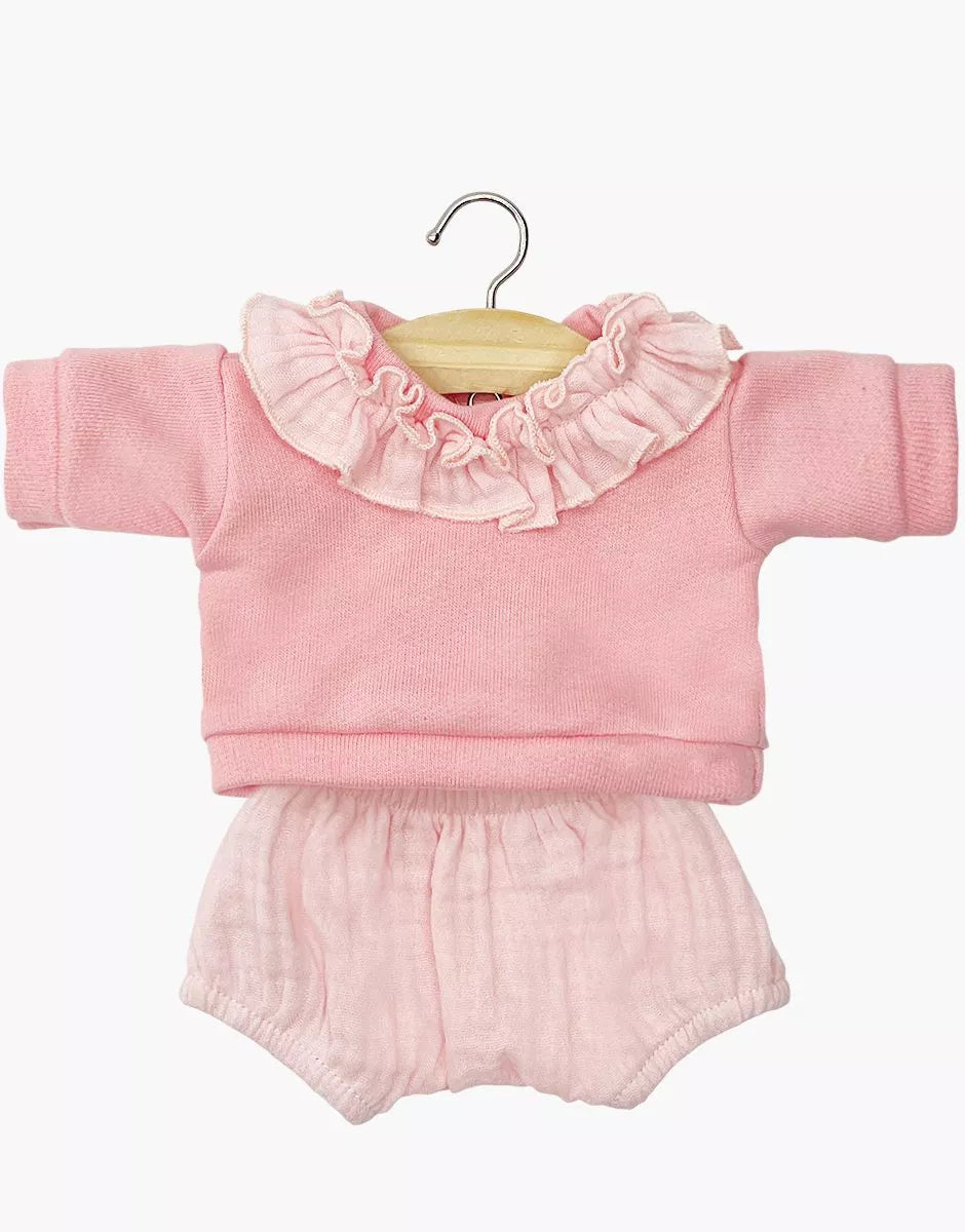 Bluse med flæser og bloomers