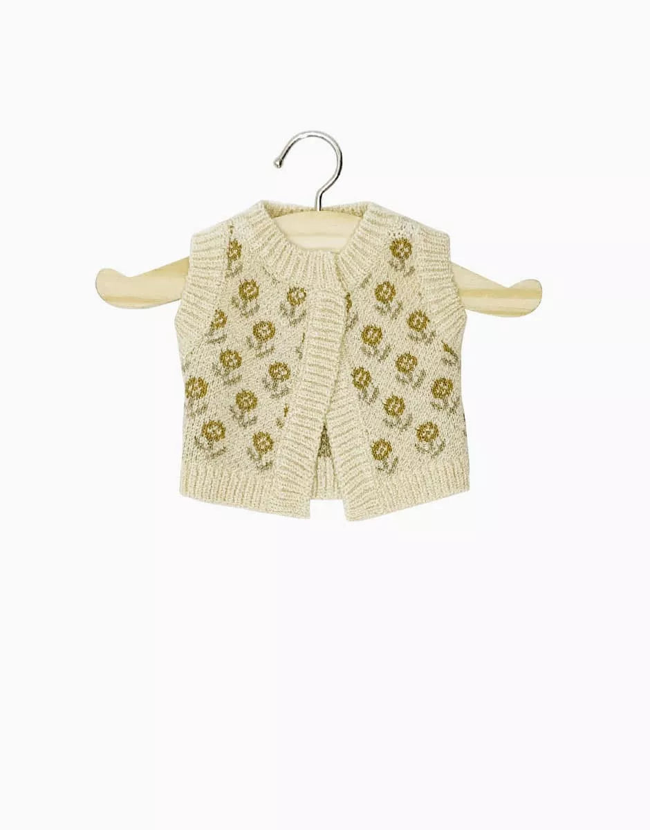 Dukke vest "Léonie" - Gule blomster