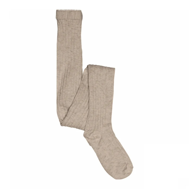 MP Denmark Rib Strømpebukser i Bomuld - Light Beige Melange
